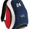 back pack navy white red