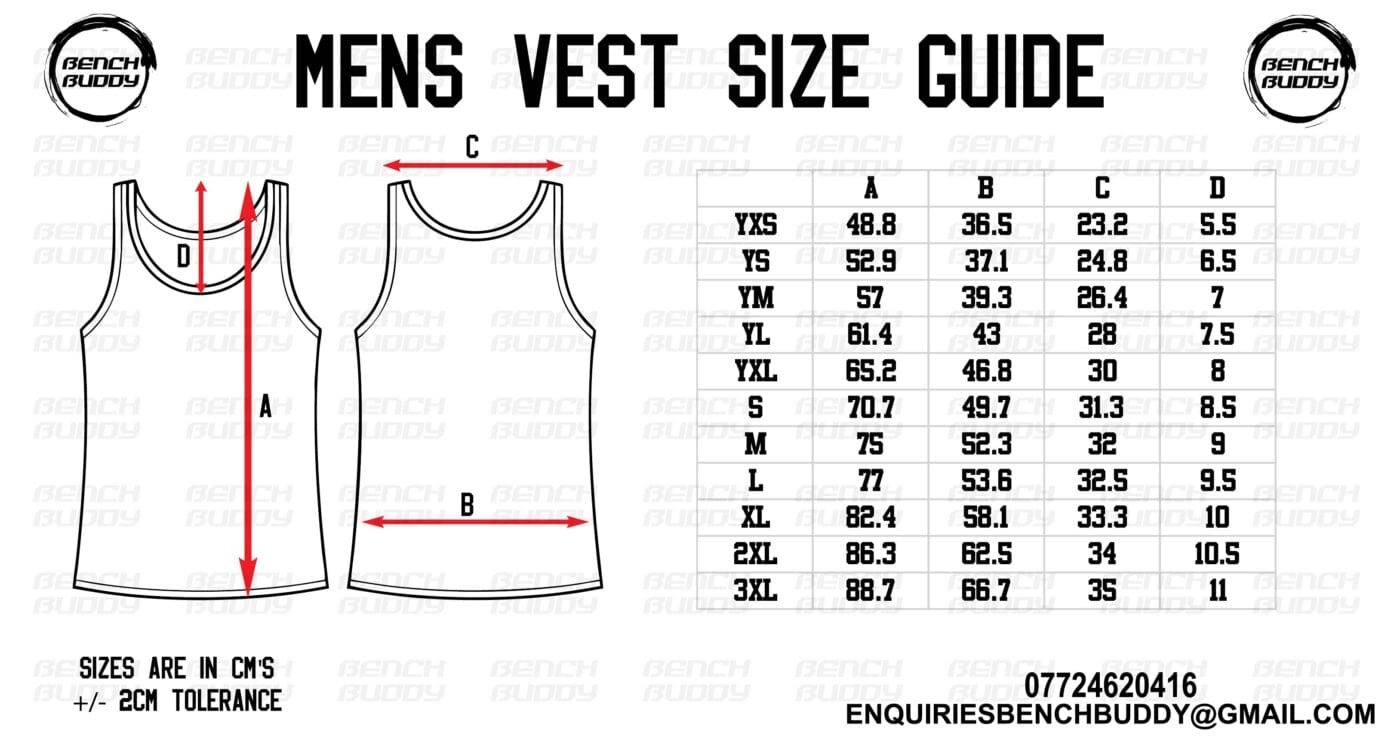 mens vest sizing chart NEW